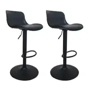 CHOTTO - Eri Adjustable Swivel Bar Stools with Padded Seat - Black x 2
