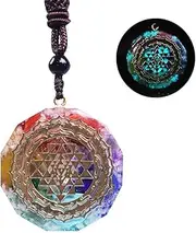 [Day Day Up] Orgonite Necklace Sri Yantra Luminous Pendant Sacred Geometry Chakra Energy Necklace Meditation Jewelry, Crystal, Agate