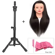 Hairdressing Training Head with Wig Stand Tripod, Dark Brown Mannequin Head with