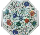 12" Side Table Top Marble Inlay Pietra Dura For Home Decor And Garden