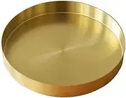 UniDes - Round Brass Tray,Small Gold Decorative Tray Metal Storage Organizer Tray for Modern Home,Matte Brass Finish | 8.66 Inch