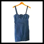 Anthropologie Porridge Rosette Denim Slim Mini Dress S Small NWT