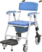 Wheel Bedside Commode Chair Foldable Mobile Commode Toilet Chair Elderly Disabled Bathroom Shower Chair Comfort Back Armrest Aluminum Alloy Wheelchair 360° Silent Caster Nursing Chair 330Lbs