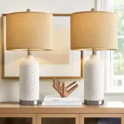 24.25" Modern White Ceramic Table Lamps Set of 2, Boho Farmhouse Bedside Lamps