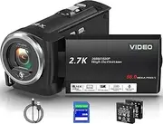 Muitune Camcorder Video Camera QHD 2.7K 56MP 16X Digital Zoom Vlogging Camera with LED Fill Light for YouTube, 2.8 Inch 270 Degree Rotation LCD Screen Camcorder with 32GB SD Card and Two Batteries