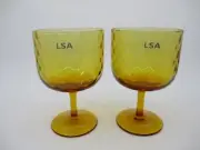 LSA DAPPLE SUN AMBER SET OF 2 WINE GLASSES - 5 1/8" NO Box 0412D