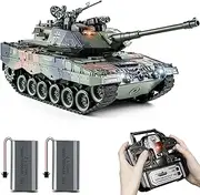 Supdex RC Tanks, 1:18 Scale German Leopard Army 2.4G Remote Control Tank Toys with Vibration Smoke Launch Bullets, 30 Mins Playtime Battle Tank Military Toys Vehicles for Boys Girls and Adults