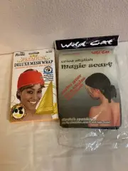 MS. REMI PREMIUM BLACK DELUXE MESH WRAP #4648 And Magic Scarf Wild Cat Spandex