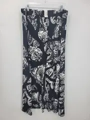 Roz and Ali Skirt Womens Plus 1X Black White Paisley Knit Stretch Flowy Pull On