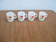 ( LOT OF 4 ) VINTAGE McDONALDS FIRE KING *GOOD MORNING* MILK GLASS COFFEE CUPS