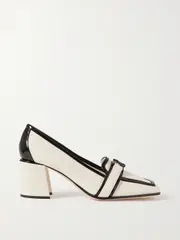 [Jimmy Choo] Jimmy Choo - Evin 65 Embellished Patent Leather-trimmed Canvas Pumps - White - IT34 IT 34 White