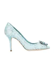 Dolce Gabbana Bellucci Embellished Lace Stilettos 38 Blue