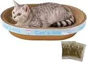 Cat Scratch Oval Board, Cat Scratch Board | Oval Wavy Lounge Bed - Wear-resistant Pet Training Toy, Kitten Scratch Pad with Catnip for Small, Medium, and Large Cats