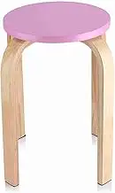 Bent Wood Stacking Stool, Non Slip Stool with PU Feet, Space Saving Foldable Seating for Bedroom, Wood Grain, 40 x 45.5cm (Pink)