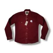 NoMad Sherpa Lined Canvas Button Up Dark Red Flannel Shacket Men's Small