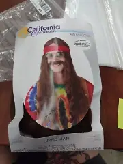 Brown Hippie Man Wig And Moustache for Halloween Costume