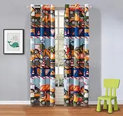 Fancy Linen 2 Panel Curtain Set with Grommets Under Construction Zone Trucks Tractors Light Blue Red Yellow Dark Blue New