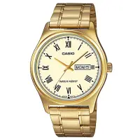 在飛比找Yahoo奇摩購物中心優惠-CASIO 經典復古金時尚簡約羅馬星期日曆指針錶-黃面(MT