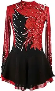 [Zagitova] Figure Skating Dress for Girls Women's Ice Skating Dresses Long Sleeve Dancewear with Shiny Rhinestones
