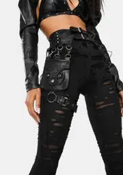 [Punk Rave] Black Steampunk Detachable Waist Bag Leggings