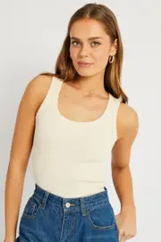White Singlet Top Contrast Stitch - Size XL, Women's Singlet