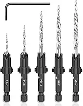 Bestgle 5 Pcs Countersink Drill Bits, HSS Taper Counter Sinker Drill Bit Set with Chamfering Combination for Woodworking, Imperial Hex Shank HSS Taper Bits 9/64", 3/16", 7/32", 11/64", 7/64"