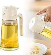 Cooking Oil Sprayer 2 in 1 Oil Dispenser for Kitchen Olive Oil Dispenser Bottle 16oz/470ml Glass Oil Bottle with Nozzle Oil Sprayer for Cooking Oil Brush for Air Fryer, Salad, Kitchen Baking (beige)