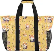 [sanluoli] Tote Bag For Women Collapsable Beach Bag Tote With Pockets Canvas Tote Bag For Car, Safari Cute Lesser Panda Yellow, 1 size