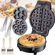 Waffle Iron 600W,Mini Waffles Maker with 3 Removable Plates,Cartoon Cake Machine, Donut Maker, Waffle Maker, Perfect for Families and Individuals Use,with Oil Brush * 2、Food Clip * 2