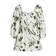 NWT Tanya Taylor Stevie Romper Size Small Floral Linen Square Neck Puff Sleeve