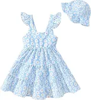 [Jeinxcn] Toddler Baby Girl Dress Summer Clothes Little Girls Ruffle Sleeveless Dresses Kids Beach Sundress with Hat