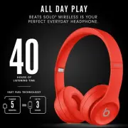 Beats Solo3 Wireless On-Ear Bluetooth Headphones Apple W1 Chip Class 1 - RED