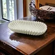 LE HOME DECOR Marble Ruffle Bowls Large Scalloped Decorative Centerpiece, Decorative bowl, White Marble Ripple Bowl, Handmade Scalloped Bowl, House warming gift, Table Decor Bowl 14" White