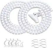 118" White Cable Management Zipper Tubes, Power Cord Organizer Protectors for Pets, 2 Pack VIWIEU Cable Bundler with Free Electrical Cable Clips and Zip Ties, Computer Under Desk Wire Holder Solutions