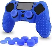 PS4 Controller Covers - PS4 Silicone Skins for DualShock 4 - PS4 Accessories Anti-Slip Cover Case for Playstation 4, Slim, Pro - 1 Piece PS4 Controller Skin - 4 Pairs PS4 Grips - Blue