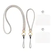 Phone Lanyard, Polyester Detachable Wrist Strap with Phone Patches, White