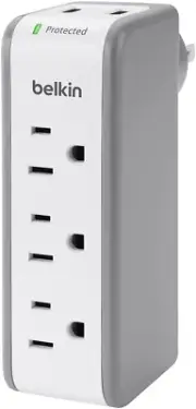 Belkin Wall Mount Surge Protector - 3 AC Multi Outlets & 2 USB Ports - Flat Rota