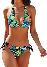 [DAIYU LIN] Women's Bikini Swimsuits Two Piece Bathing Suits Sexy Halter Thong Bikini Brazilian Bottom Tie Side Bikini Sets