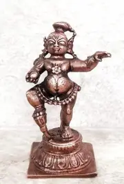 Copper Handmade Krishna with laddu Idol Statue Rich Patina Antique Finish