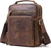 [CataPurus] Top Grain Leather 11" Messenger Bag for Man & Woman, Multi Pockets, Fits to 8.3"/10.9" iPad for Daily/School/Business/Travel