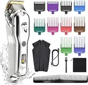 Hatteker Mens Hair Clipper Beard Trimmer Hair Trimmer for Men Cordless Clippers Professional Barbers Grooming Kit IPX7 Waterproof, Rechargeable, Colorful Combs, Silver