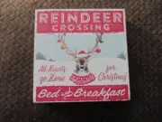 NEW-Retro 6 x 6 "Reindeer Crossing Bed & Breakfast" Christmas Plaque Decor Sign