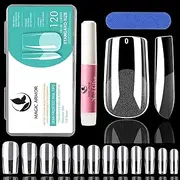 MAGIC ARMOR Square Gel Nail Tips,120pcs Half Matte Medium Clear Square Fake Nails for Full Cover Acrylic Square Nails No Filed Soft Gel Nail Tips French False Nails for Nail Extension and DIY Nail Art,12 Sizes