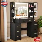 Black Dressing Table Makeup Desk with Mirror 7 Drawers Shelf Bedroom Vanity Set