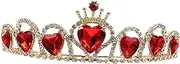 [Healvian] Bridal Crown Tiaras and Crowns for Of Hearts Eive Costume Banquet Gold Wedding Tiaras and Crown for Bride Bridal Hair Accessories Princess Costume Royal Copper Iron Acrylic Red
