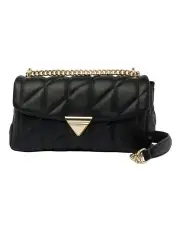 [Mocha] Isabella Quilted Crossbody Bag in Black