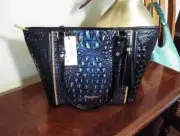 BRAHMIN Melbourne Croc Embossed Leather Handbag - MEDIUM ASHER LAZULI CROWE NWT
