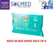 4 X PACKS RINSE FREE BATH IN BED WIPES WATERLESS BATHING SYSTEM PACK OF 8 WIPES