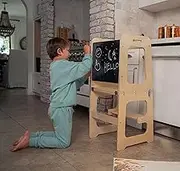 Date 4-in-1 Kitchen Learning Tower Montessori and Waldorf Style for Toddlers and Kids 18 Months to 6 Years - The Ideal Counter Stepping Stool with Chalkboard, Desk Table, and Chair All in One