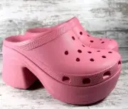 NEW Women's Crocs Hyper Pink Siren Clog Heeled Platform Shoes Sz 10